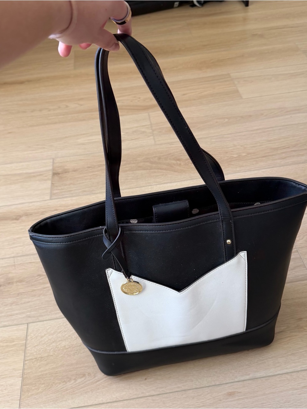 Anne Klein Black and White Tote Purse with Front Pocket